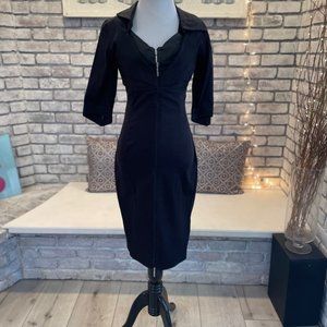 Bombshell Black Zip Dress with leather corset attached inside